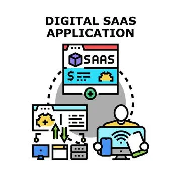 Digital saas application concept with cloud computing Stock Illustration