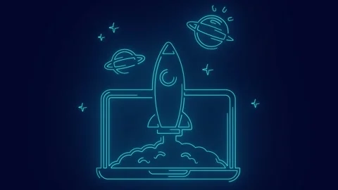 Digital SaaS tech Startup Launch From Laptop animation Stock Footage 241073159