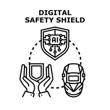 Digital safety shield concept protecting data and users イラスト素材