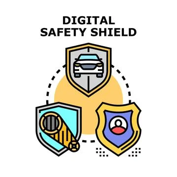Digital safety shield concept protecting smart cyber system Illustrazione stock