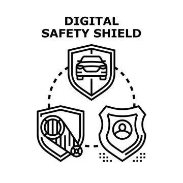 Digital safety shield concept protecting smart cyber system Stock Illustration