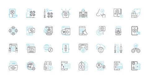 Digital sales linear icons set. E-commerce, Online marketing, Conversion Stock Illustration