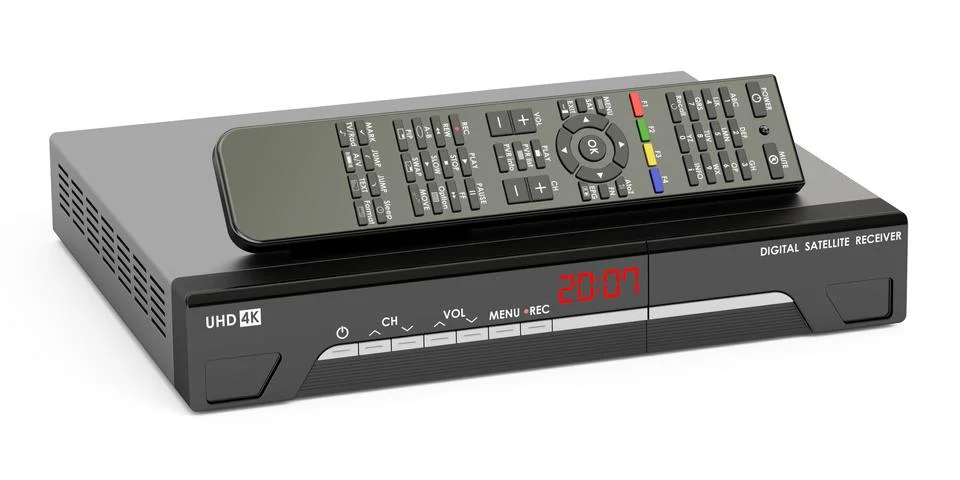 Digital satellite receiver with remote control, 3D rendering Stock Illustration
