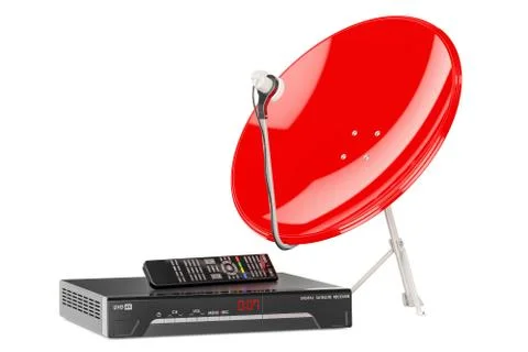 Digital satellite receiver with satellite dish. 3D rendering Stock Illustration