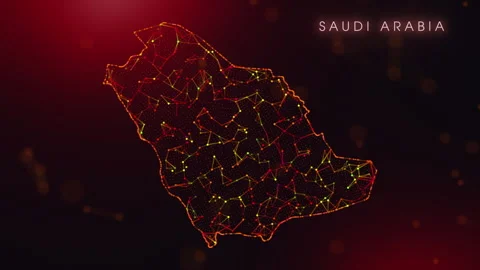 Digital Saudi Arabia Map Motion Reveal With Abstract Red And Orange Plexus .. Stock Footage 330167968