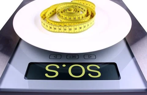 Digital scale with sos ad. weight concept. Stock Photos