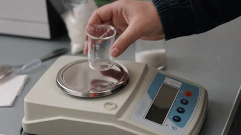 Digital scale, sugar precision, laboratory tests Stock Footage 305836612