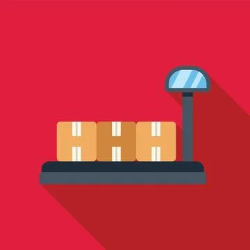 Digital scale is weighing packages on a red background Stock Illustration