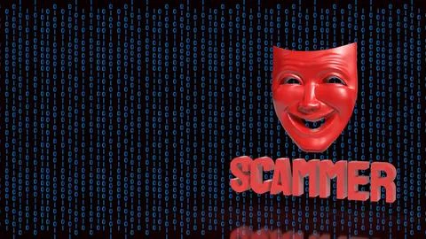Digital Scammer Mask Hidden Inside Binary Code 3d render. Stock Illustration