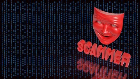 Digital Scammer Mask Hidden Inside Binary Code 3d render. Stock Illustration