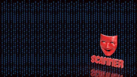 Digital Scammer Mask Hidden Inside Binary Code 3d render. Stock Illustration