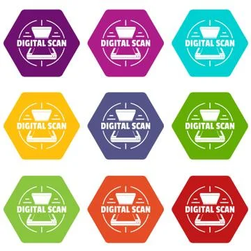 Digital scan icons set 9 Illustrazione stock