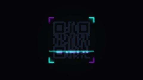 Digital scannable code scanning animation with neon hud interface and data .. Vídeos de archivo 344861954