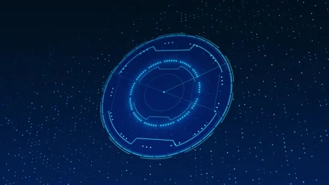 Digital scanner ring interface visual cyan circular HUD lines, star like data po Stock Footage 340574046