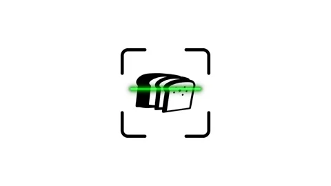 Digital scanning animation of sliced bread loaf icon with green laser line .. Stock Footage 346498227