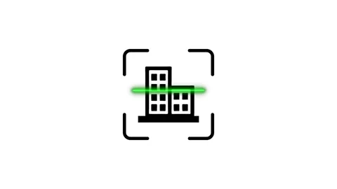 Digital scanning of building icon inside camera viewfinder frame for archit.. Stock Footage 346498218
