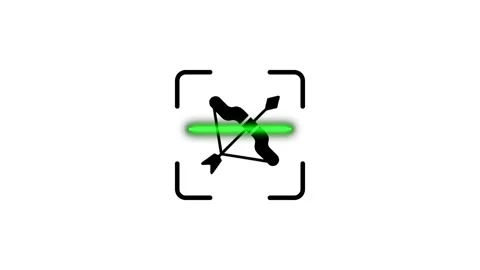 Digital scanning effect with bow and arrow icon representing target aim or .. Stock Footage 346499000
