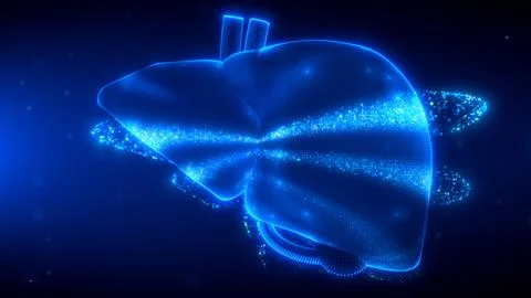 Digital Scanning Effect of Human Liver in Blue Glow Stock Illustration
