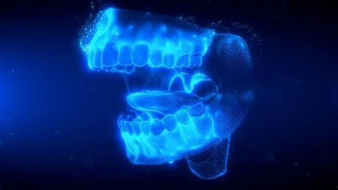 Digital Scanning Effect of Human Mouth Glowing in Blue Light Stock Illustration