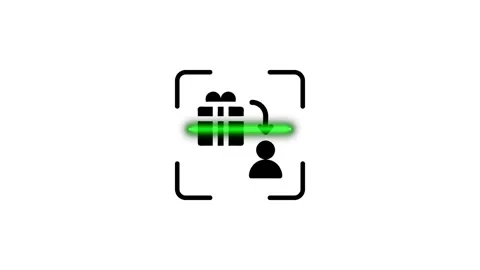 Digital scanning of gift icon animation with green laser light effect. Stock Footage 346498454