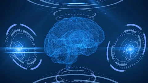 Digital scanning of the human brain. Abstract background with plexus, hud. Loop Stock Footage 77279590