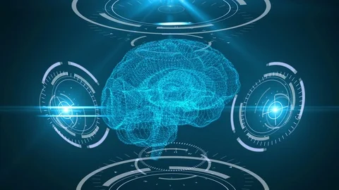 Digital scanning of the human brain. Abstract background with plexus, hud Stock Footage 77331551