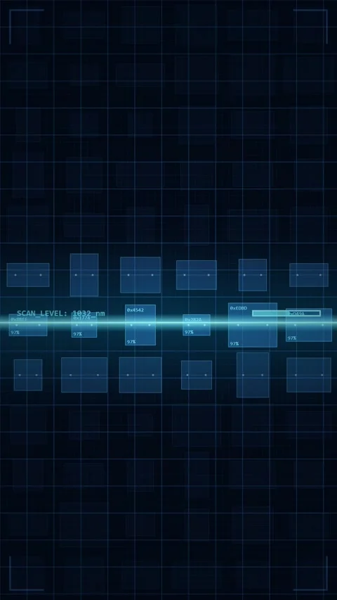Digital Scanning Interface with Grid Overlay and Data Processing Stock Footage 346205637