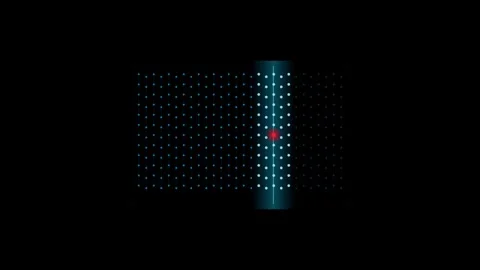 Digital scanning laser beam moving across glowing dot matrix field for mode.. Stock Footage 345276947