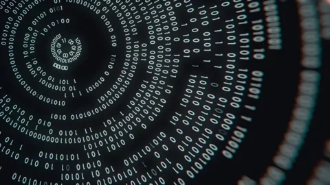 Digital scene with rotating rings of binary code. 3d rendering loop animation 4K Stock Footage 304415195