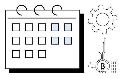 Digital Scheduling and Cryptocurrency Concept with Calendar and Bitcoin Symbo Illustrazione stock