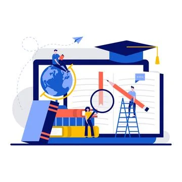 Digital science education concept with tiny character. Student people using.. Stock Illustration