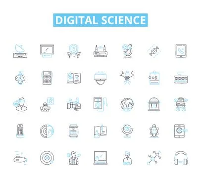 Digital science linear icons set. Algorithm, Analytics, Big Data, Blockchain イラスト素材