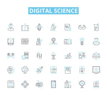 Digital science linear icons set. Algorithm, Analytics, Big Data, Blockchain Stock Illustration