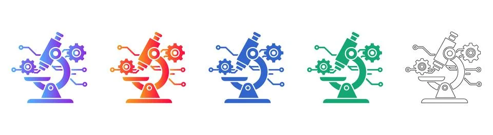 Digital Science Microscope Gradient Icon Set Stock Illustration