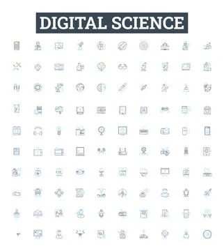 Digital science vector line icons set. Digital, Science, Technology, Data Stock Illustration