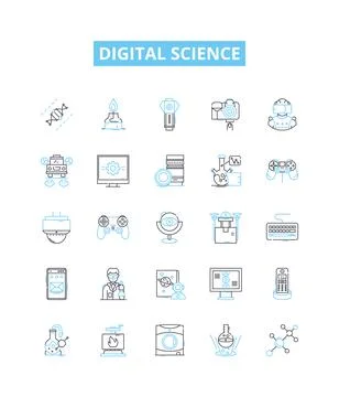 Digital science vector line icons set. Digital, Science, Technology, Data 스톡 일러스트