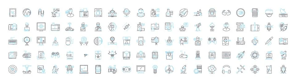 Digital science vector line icons set. Digital, Science, Technology, Data Stock Illustration