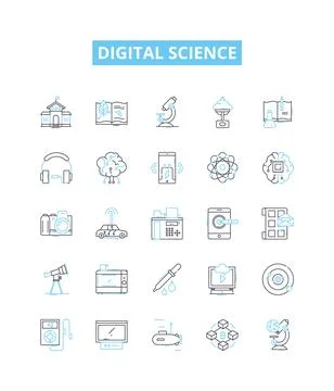 Digital science vector line icons set. Digital, Science, Technology, Data 스톡 일러스트