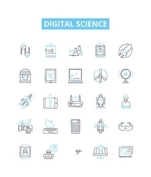 Digital science vector line icons set. Digital, Science, Technology, Data 스톡 일러스트