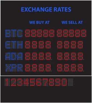Digital scoreboard with cryptocurrency rates. Stock Illustration