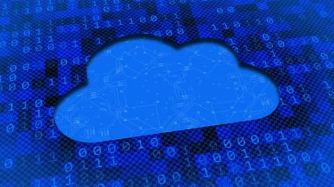 Digital screen abstract graphic background - blurred circuit board in cloud Illustrazione stock