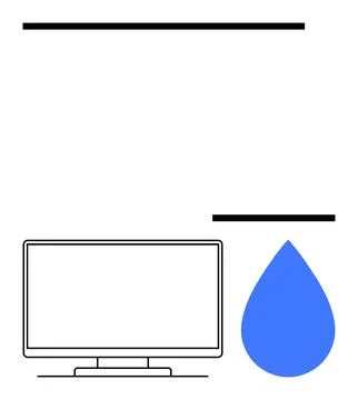 Digital Screen and Blue Water Drop with Horizontal Lines, Minimalistic Design Illustrazione stock