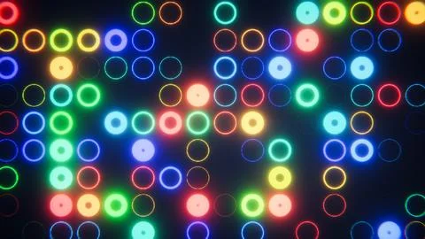 Digital screen creating an abstract pattern with glowing colorful led circles Stock Photos