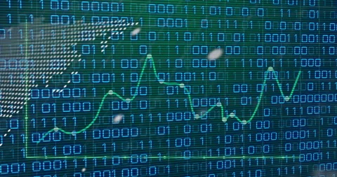 Digital screen displaying binary code and data graph animation in motion 動画素材 303878722