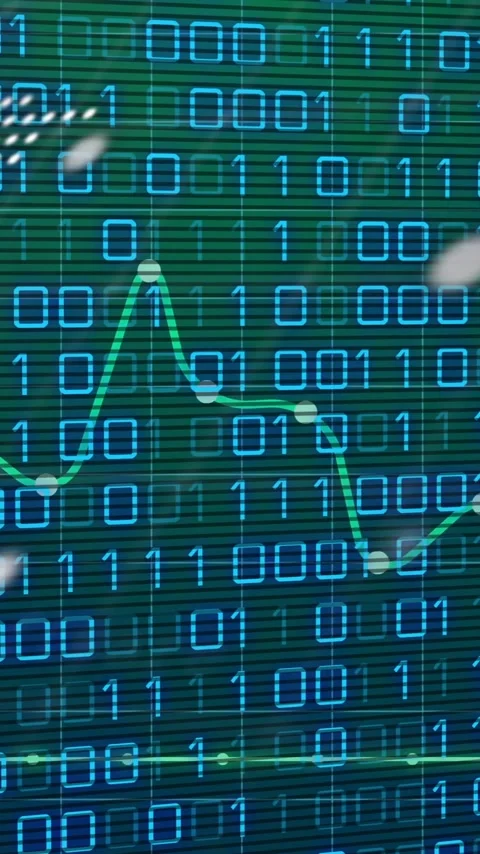Digital screen displaying binary code and data graph animation in motion Stock Footage 341956946