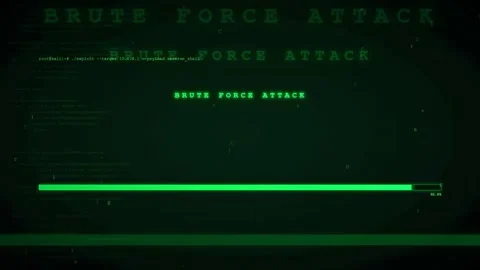 Digital screen displaying a brute force attack hacking process with green Stock Footage 336777730