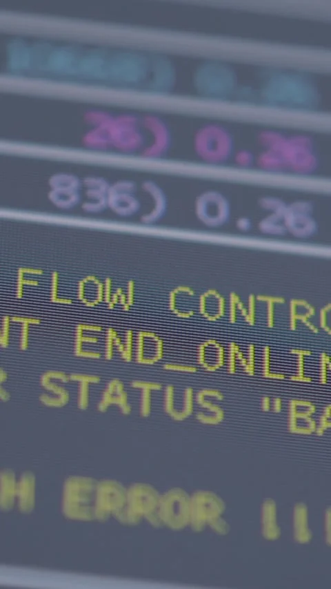 Digital Screen Displaying Code and Technical Status Interface Stock Footage 321728190