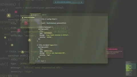 Digital screen displaying complex computer programming code with syntax 스톡 동영상 340217343