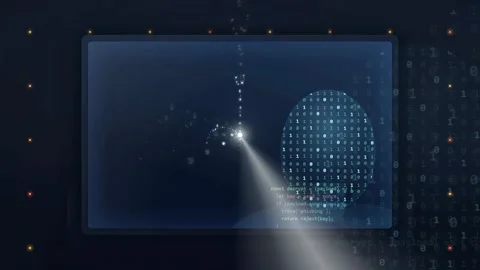 Digital screen displaying complex computer code and data visualization with Stock Footage 341821287