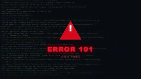 Digital screen displaying computer code with a red warning triangle and system Stock Footage 345765922